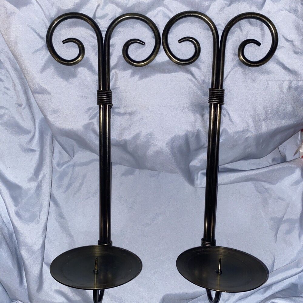 Metal Pillar Candle Holder Wall Sconce Bronze Color Wall Mount 14" Set Of 2